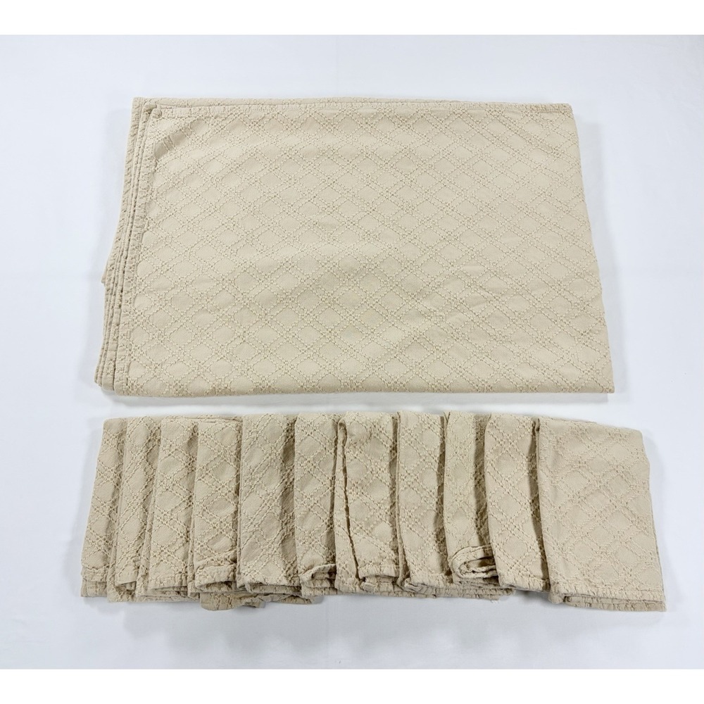 Tommy Bahama Tablecloth 12 Napkin Set Khaki Diamond Matelasse Textured Cotton